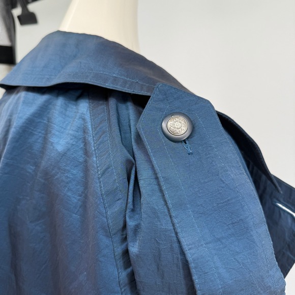 London Fog Blue Trench Coat Women's 8 Petite Double Breasted Belted - Picture 10 of 12